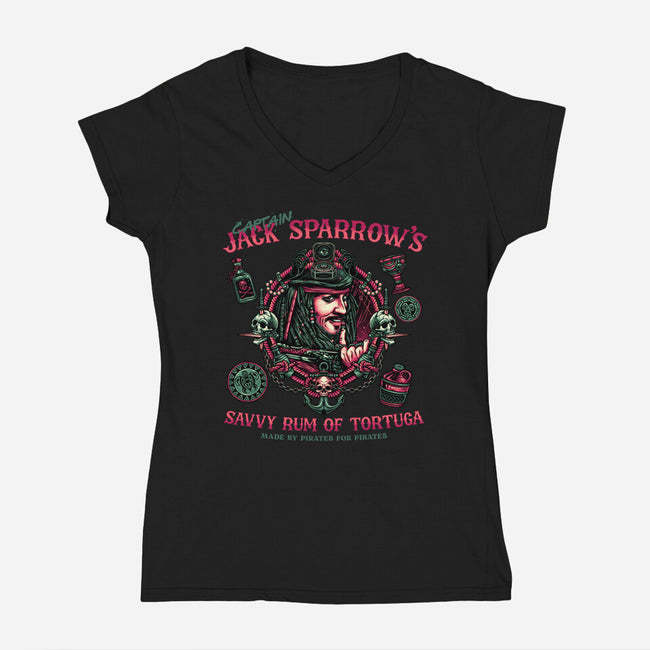 Savvy Rum-Womens-V-Neck-Tee-glitchygorilla