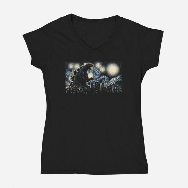 Starry Kaiju-Womens-V-Neck-Tee-fanfreak1