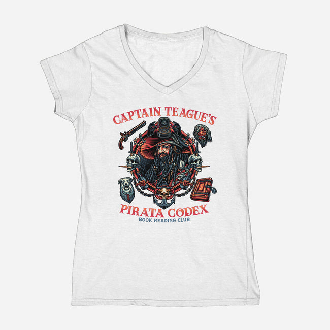 Pirata Codex-Womens-V-Neck-Tee-glitchygorilla