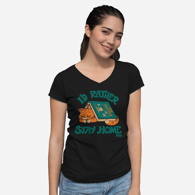 Rather Stay Home-Womens-V-Neck-Tee-worlddominationforcats