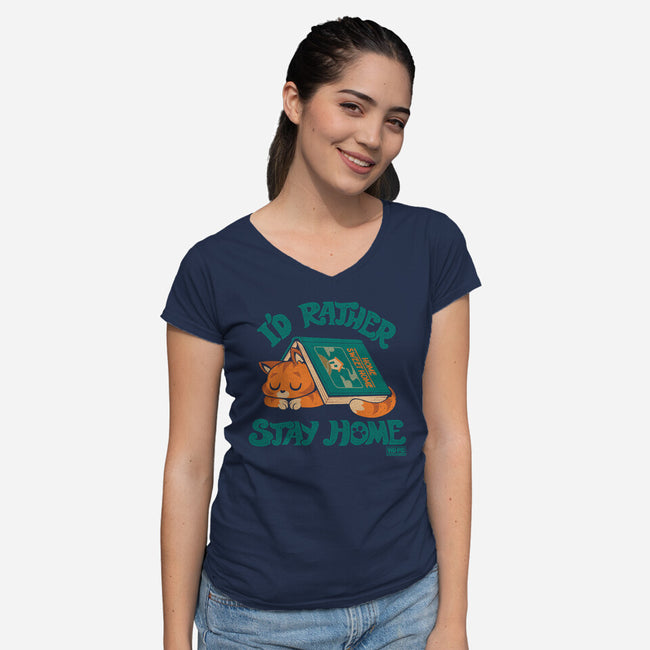 Rather Stay Home-Womens-V-Neck-Tee-worlddominationforcats