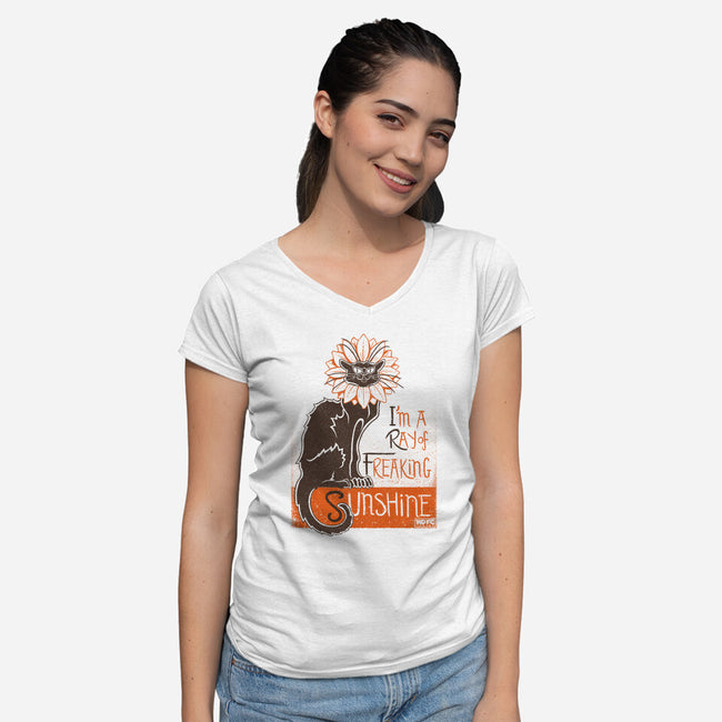 Ray Of Freaking Sunshine Cats-Womens-V-Neck-Tee-worlddominationforcats