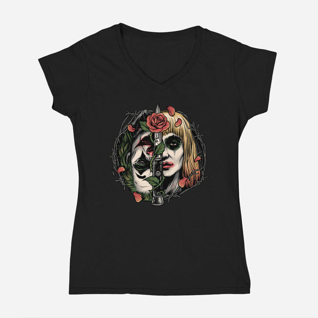 Strange Couple-Womens-V-Neck-Tee-glitchygorilla