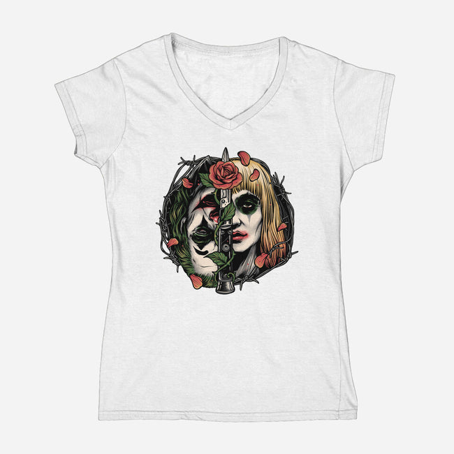 Strange Couple-Womens-V-Neck-Tee-glitchygorilla