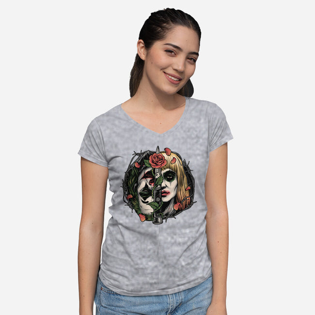 Strange Couple-Womens-V-Neck-Tee-glitchygorilla