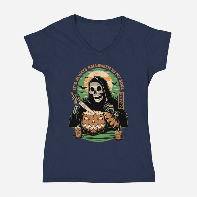 Reaper Halloween In My Soul-Womens-V-Neck-Tee-Studio Mootant