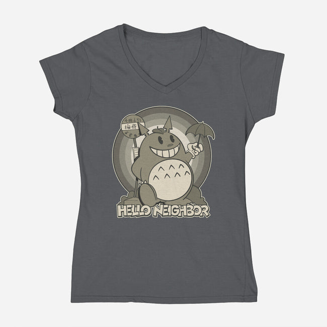 Hello My Neighbor-Womens-V-Neck-Tee-sebasebi