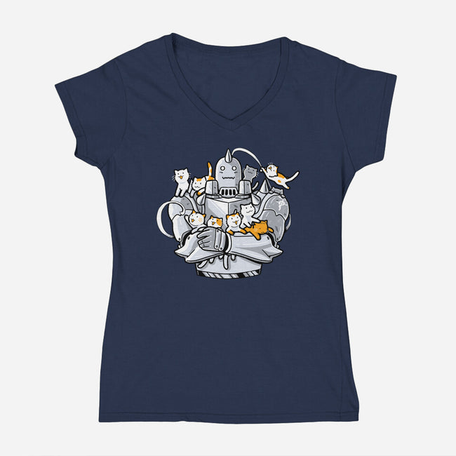 Purrmetal Alchemist-Womens-V-Neck-Tee-naomori