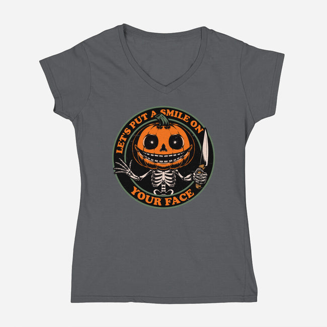 Smiling Creepy Pumpkin-Womens-V-Neck-Tee-Studio Mootant