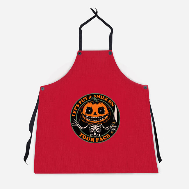 Smiling Creepy Pumpkin-Unisex-Kitchen-Apron-Studio Mootant