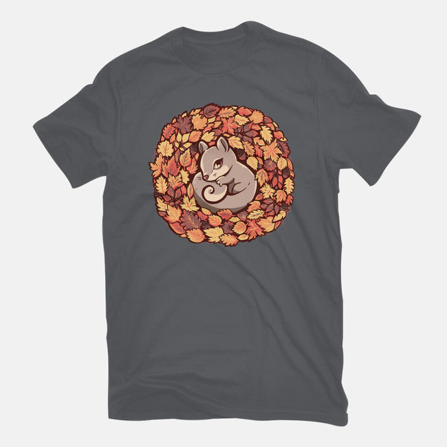 Squirrel Upon Autumn Leaves-Mens-Basic-Tee-TechraNova