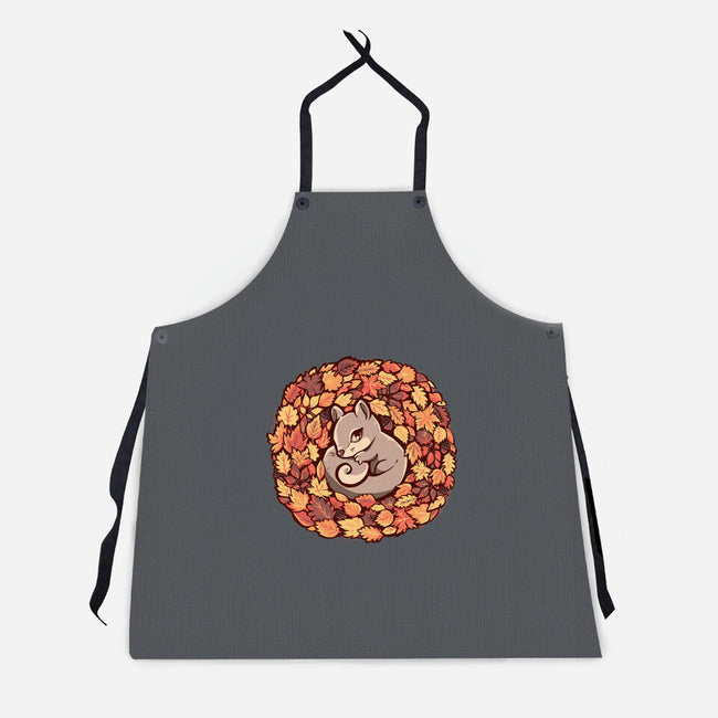 Squirrel Upon Autumn Leaves-Unisex-Kitchen-Apron-TechraNova