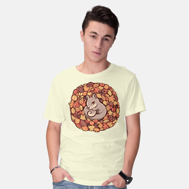 Squirrel Upon Autumn Leaves-Mens-Basic-Tee-TechraNova