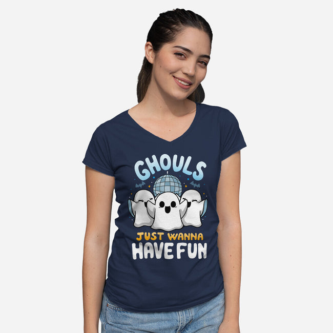 Fun Ghouls-Womens-V-Neck-Tee-Vallina84