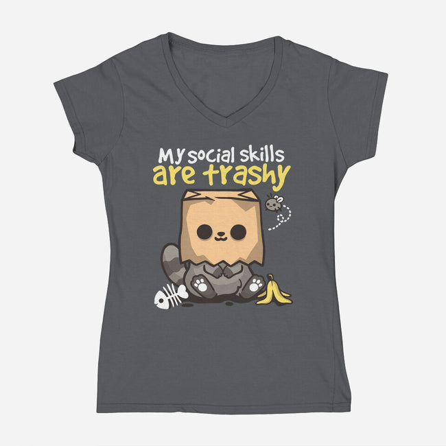 Trashy Social Skills-Womens-V-Neck-Tee-NemiMakeit