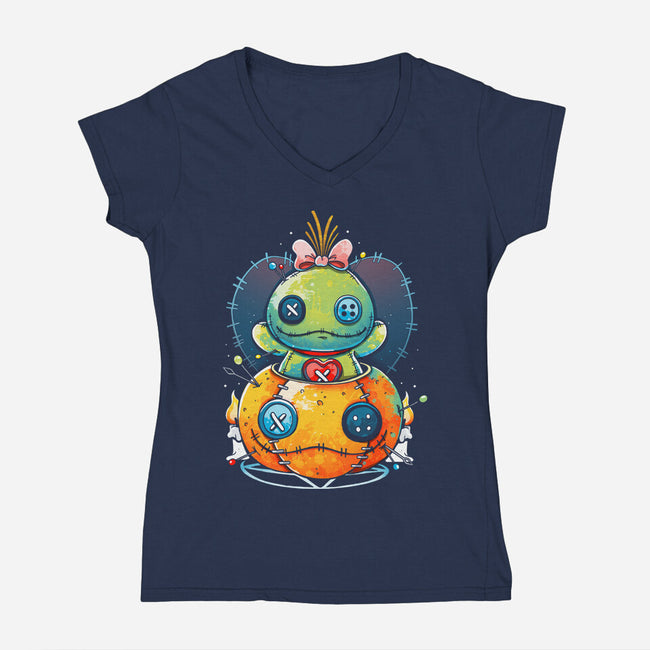 Voodoo Pumpkin-Womens-V-Neck-Tee-Vallina84