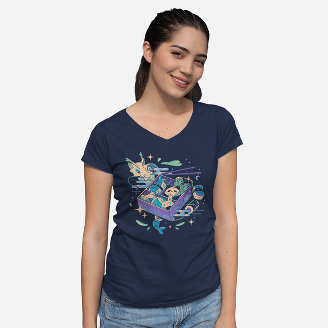 Sushi Animals-Womens-V-Neck-Tee-yumie