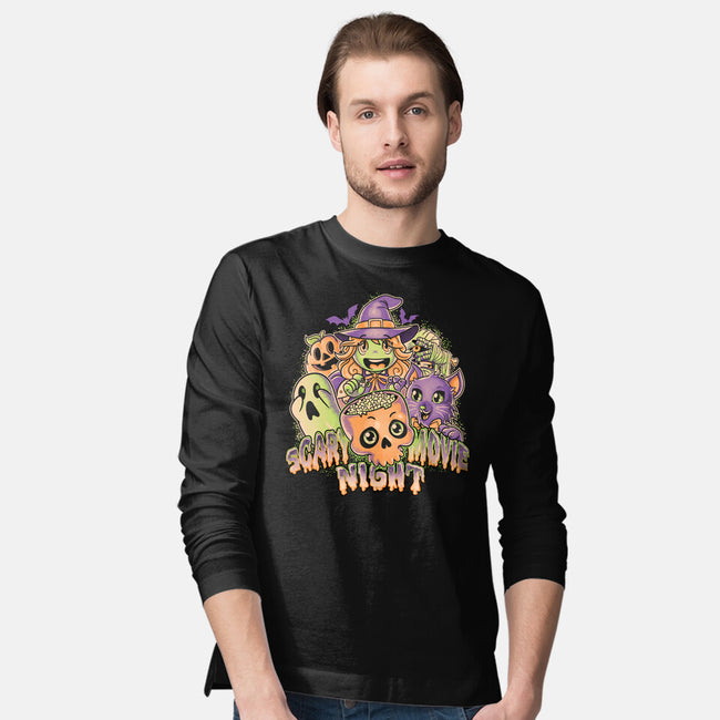 Scary Movie Night-Mens-Long Sleeved-Tee-Skullpy