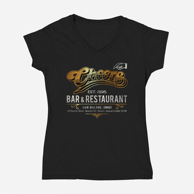 Sam's Bar-Womens-V-Neck-Tee-AlemaArt