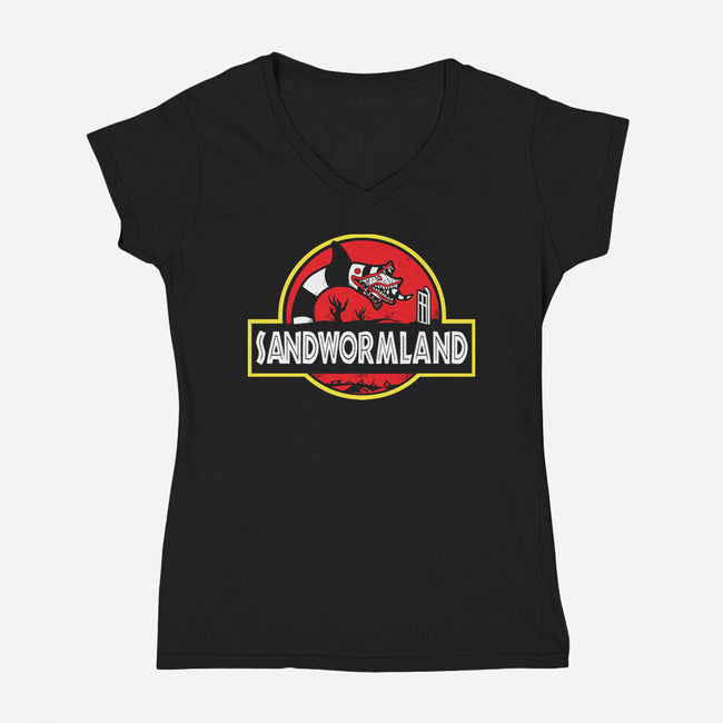 Sandwormland-Womens-V-Neck-Tee-arace