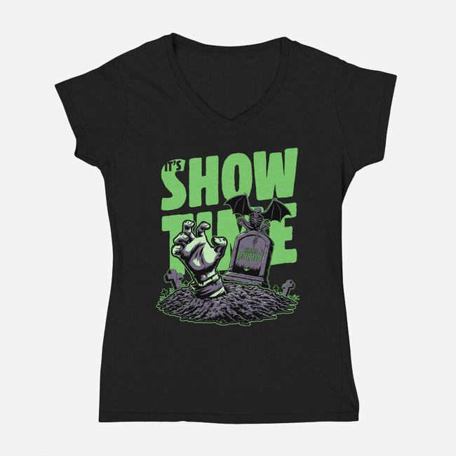 Beetle Graveyard Showtime-Womens-V-Neck-Tee-Studio Mootant