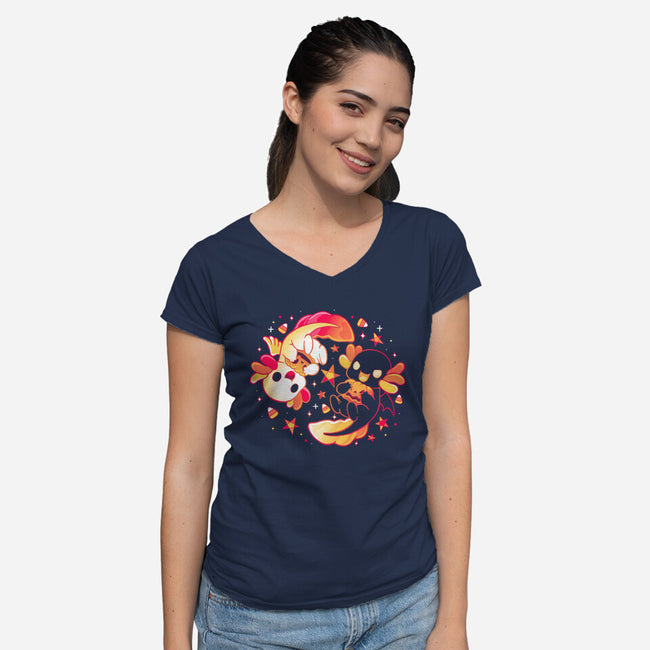 Halloween A-lotl-Womens-V-Neck-Tee-Vallina84