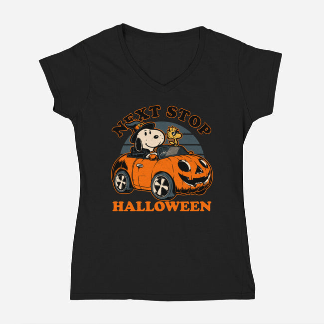 Spooky Beagle Car-Womens-V-Neck-Tee-Studio Mootant