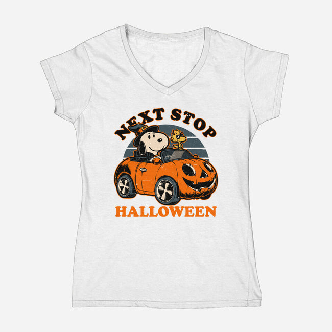 Spooky Beagle Car-Womens-V-Neck-Tee-Studio Mootant