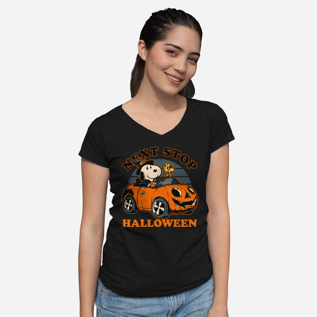 Spooky Beagle Car-Womens-V-Neck-Tee-Studio Mootant