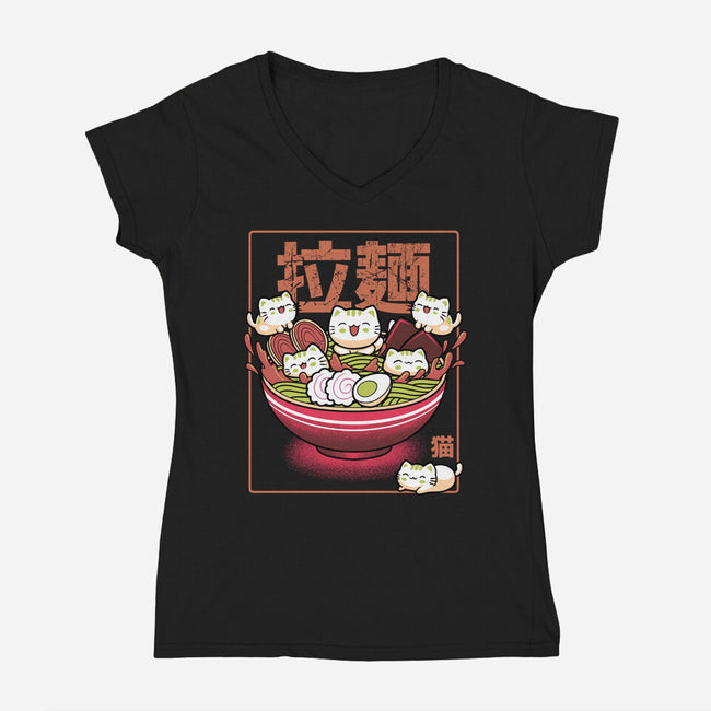 Neko And Ramen-Womens-V-Neck-Tee-Astrobot Invention