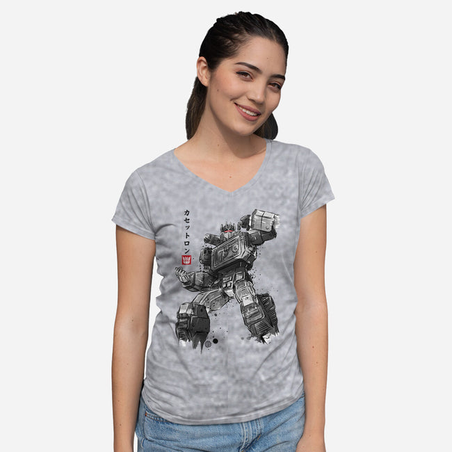 Microcassette Recorder Sumi-e-Womens-V-Neck-Tee-DrMonekers