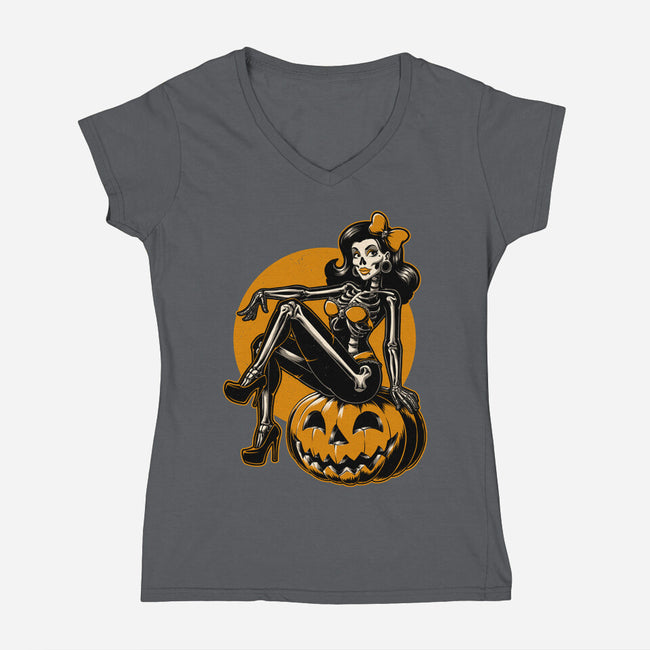 Halloween Pinup-Womens-V-Neck-Tee-Studio Mootant