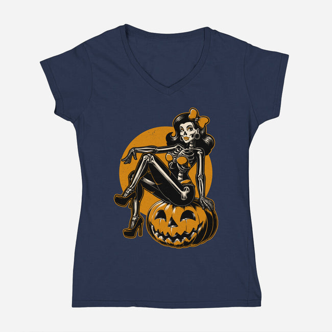 Halloween Pinup-Womens-V-Neck-Tee-Studio Mootant