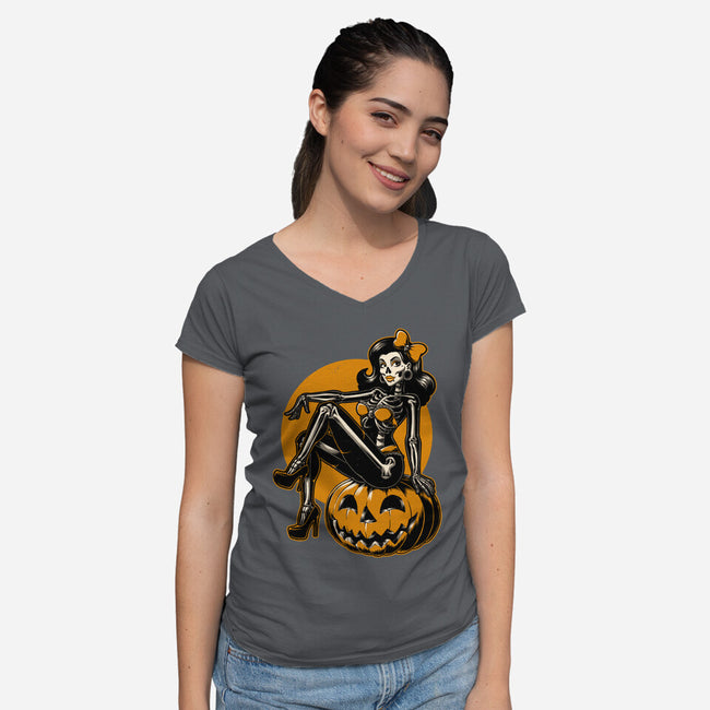 Halloween Pinup-Womens-V-Neck-Tee-Studio Mootant