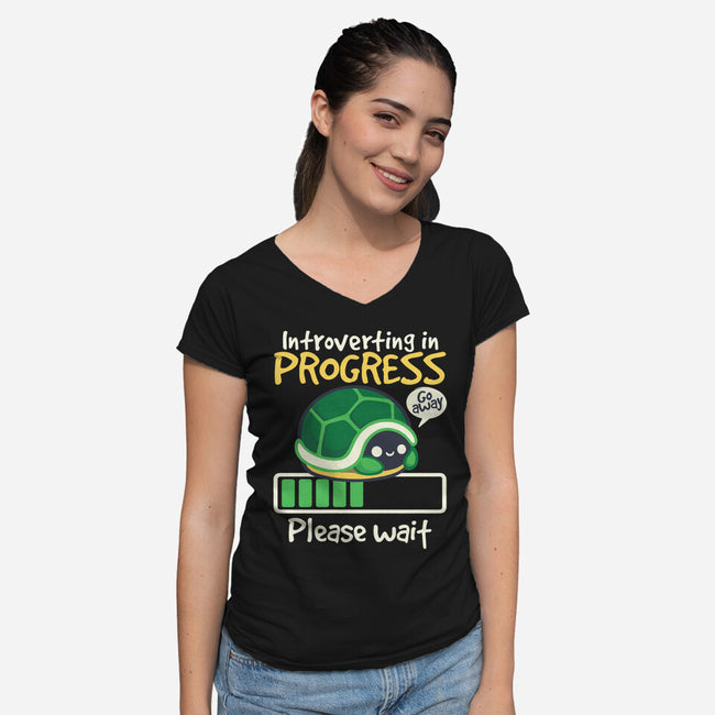 Turtle Introverting-Womens-V-Neck-Tee-NemiMakeit