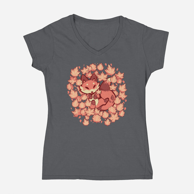 Autumn Leaf Fox-Womens-V-Neck-Tee-TechraNova