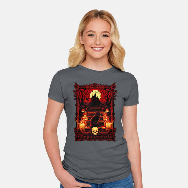 Happy Samhain-Womens-Fitted-Tee-daobiwan