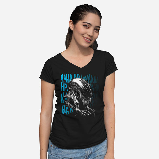 No One Can Hear You Laugh-Womens-V-Neck-Tee-kharmazero