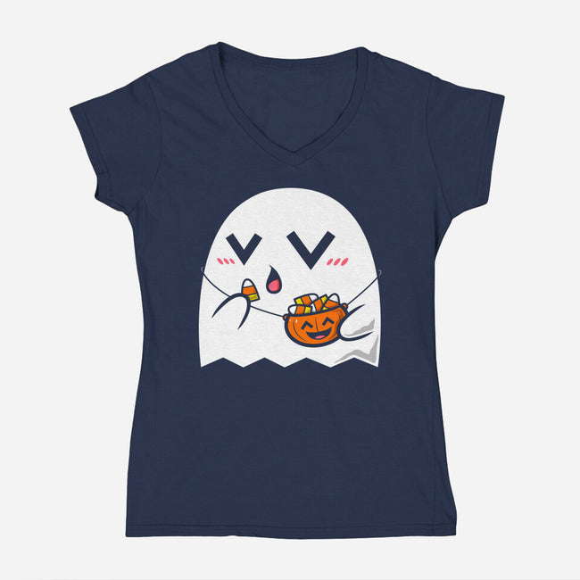 Kawaii Ghost-Womens-V-Neck-Tee-krisren28