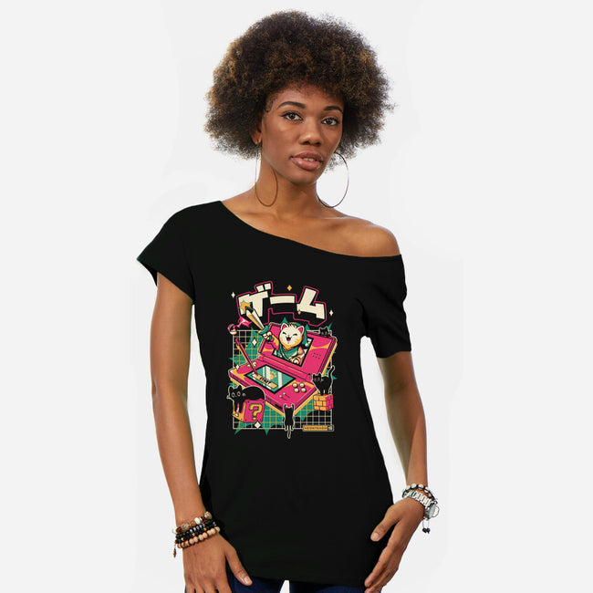 Meowtendo DS-Womens-Off Shoulder-Tee-Yuri Santos Art