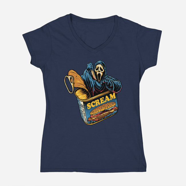 Canned Ghost-Womens-V-Neck-Tee-glitchygorilla