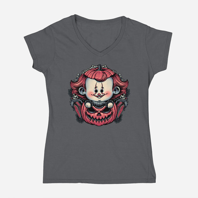 Cute Little Clown-Womens-V-Neck-Tee-glitchygorilla