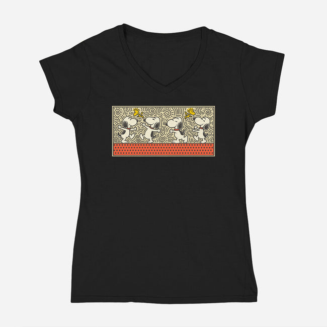 Doodle Friends-Womens-V-Neck-Tee-erion_designs