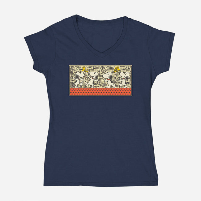 Doodle Friends-Womens-V-Neck-Tee-erion_designs