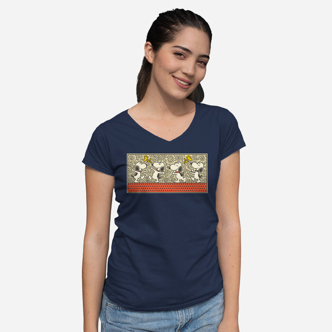 Doodle Friends-Womens-V-Neck-Tee-erion_designs