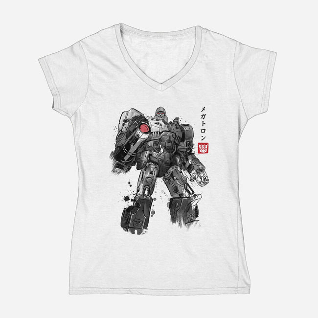 Tyrannical Leader Sumi-e-Womens-V-Neck-Tee-DrMonekers