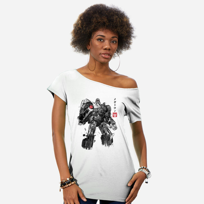 Tyrannical Leader Sumi-e-Womens-Off Shoulder-Tee-DrMonekers