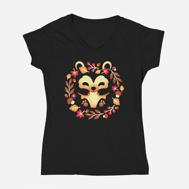 Cute Autumn Hedgehog-Womens-V-Neck-Tee-NemiMakeit