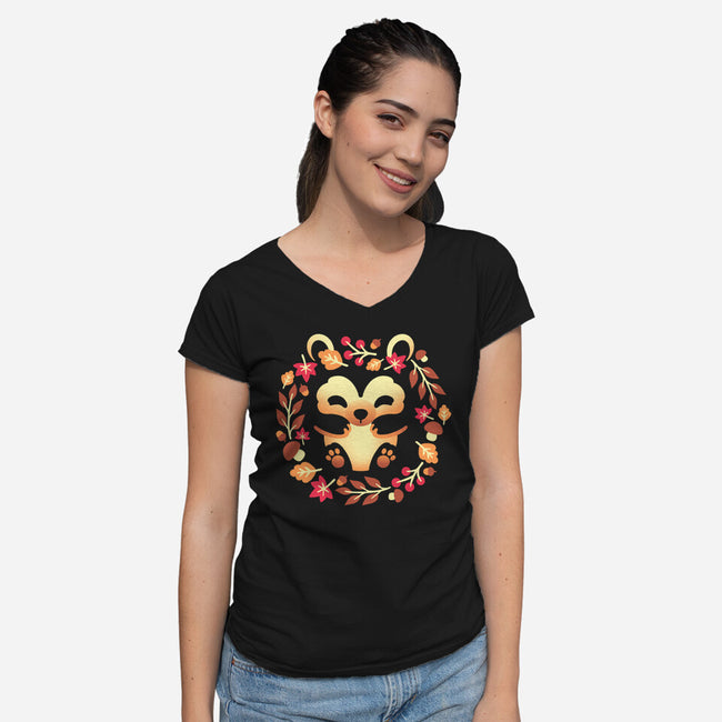 Cute Autumn Hedgehog-Womens-V-Neck-Tee-NemiMakeit