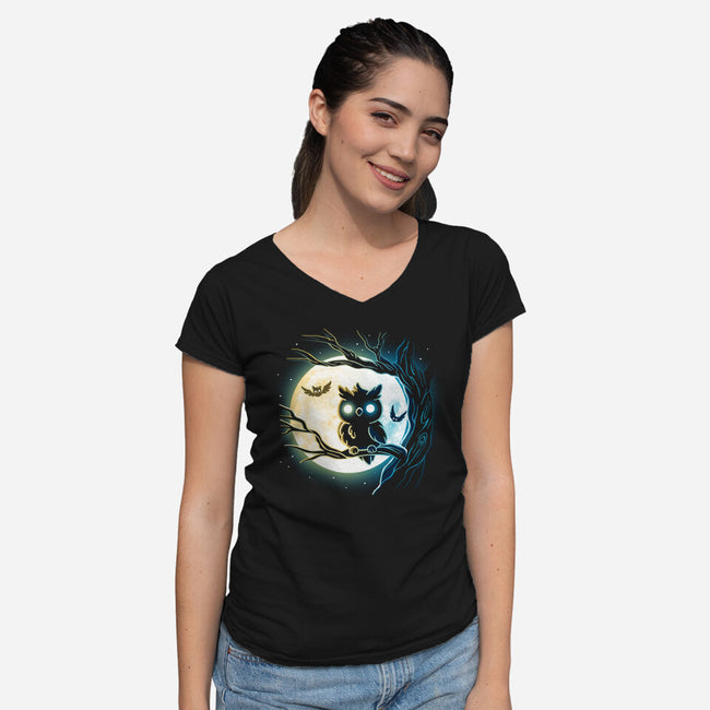 Owl Night-Womens-V-Neck-Tee-Vallina84